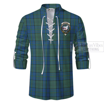 Lockhart Tartan Ghillie Kilt Shirt with Family Crest Celtic Skull Style - Tartan Vibes Clothing