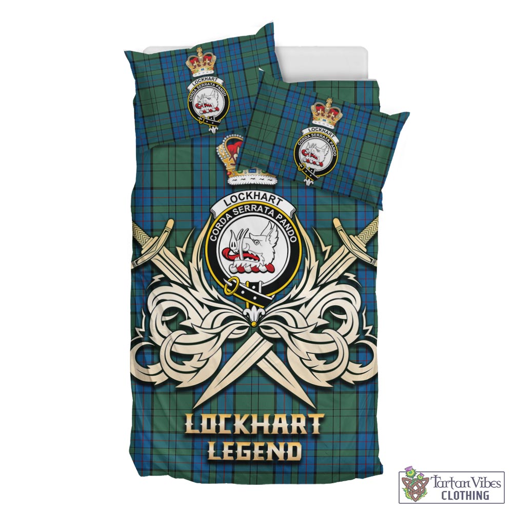 Tartan Vibes Clothing Lockhart Tartan Bedding Set with Clan Crest and the Golden Sword of Courageous Legacy