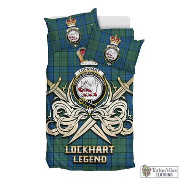 Lockhart Tartan Bedding Set with Clan Crest and the Golden Sword of Courageous Legacy