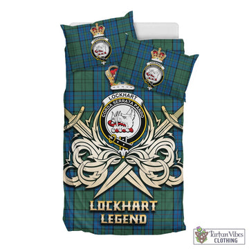 Tartan Vibes Clothing Lockhart Tartan Bedding Set with Clan Crest and the Golden Sword of Courageous Legacy