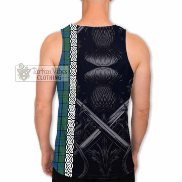 Lockhart Tartan Men's Tank Top with Family Crest Cross Sword Thistle Celtic Vibes - Tartan Vibes Clothing