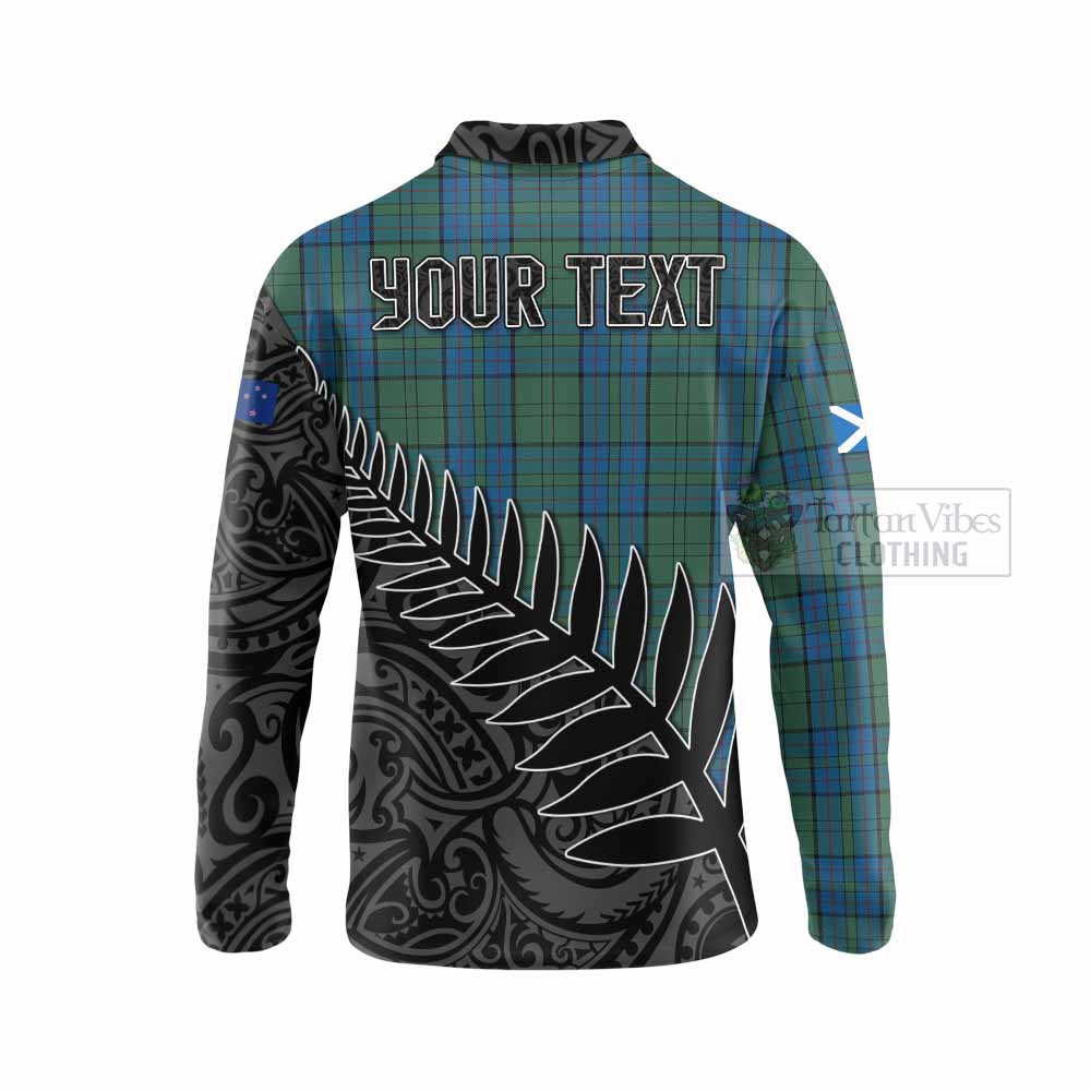Tartan Vibes Clothing Lockhart Crest Tartan Long Sleeve Polo Shirt with New Zealand Silver Fern Half Style
