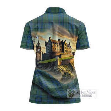 Lockhart Tartan Family Crest Women's Polo Shirt with Scottish Ancient Castle Style - Tartan Vibes Clothing