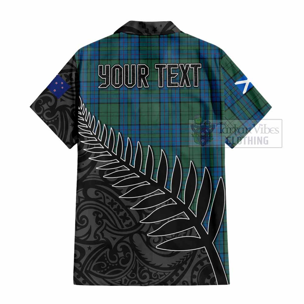 Tartan Vibes Clothing Lockhart Crest Tartan Short Sleeve Button Shirt with New Zealand Silver Fern Half Style