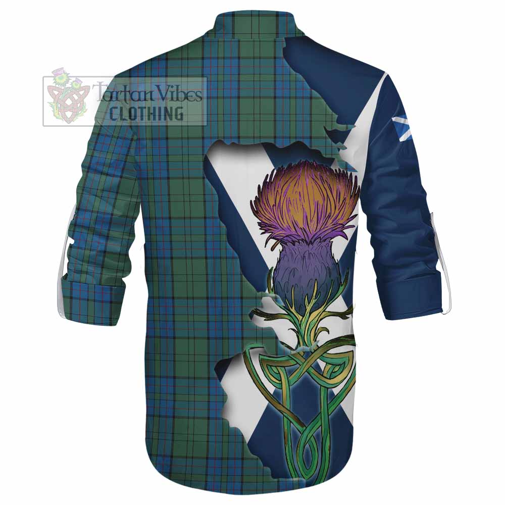 Tartan Vibes Clothing Lockhart Tartan Family Crest Ghillie Kilt Shirt Scottish Thistle Celtic Inspired