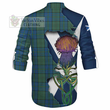 Tartan Vibes Clothing Lockhart Tartan Family Crest Ghillie Kilt Shirt Scottish Thistle Celtic Inspired