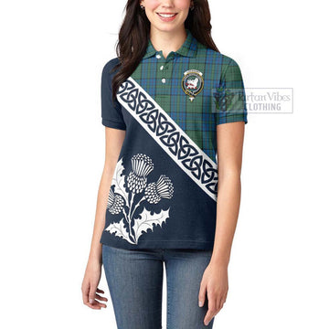 Lockhart Tartan Women's Polo Shirt Featuring Thistle and Scotland Map - Tartanvibesclothing Store