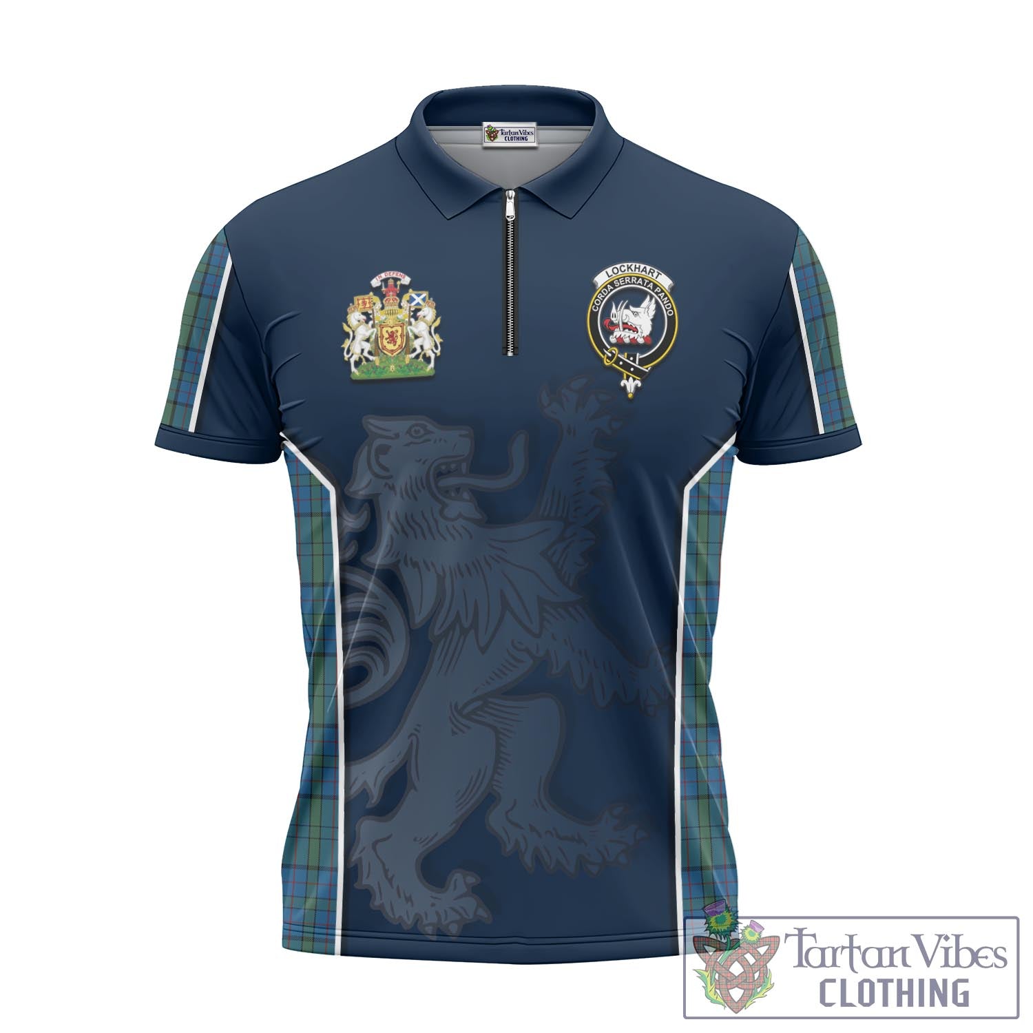Tartan Vibes Clothing Lockhart Tartan Zipper Polo Shirt with Family Crest and Lion Rampant Vibes Sport Style