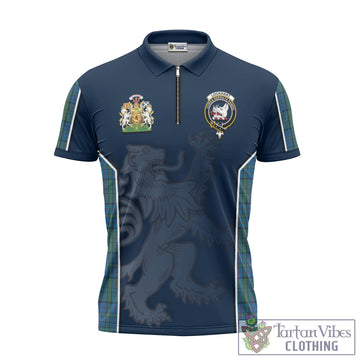 Lockhart Tartan Zipper Polo Shirt with Family Crest and Lion Rampant Vibes Sport Style - Tartan Vibes Clothing
