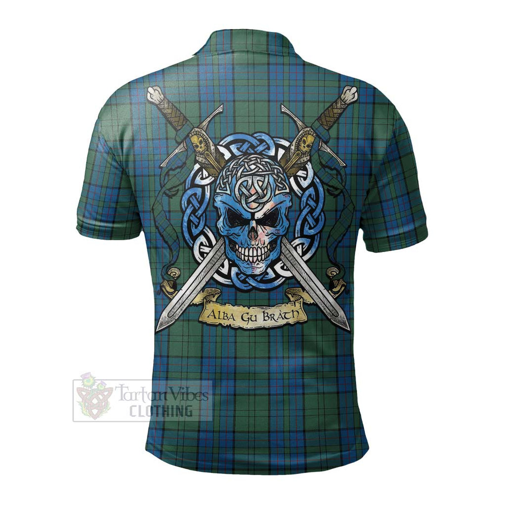 Lockhart Tartan Polo Shirt with Family Crest Celtic Skull Style - Tartan Vibes Clothing