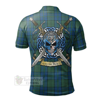 Lockhart Tartan Polo Shirt with Family Crest Celtic Skull Style - Tartan Vibes Clothing