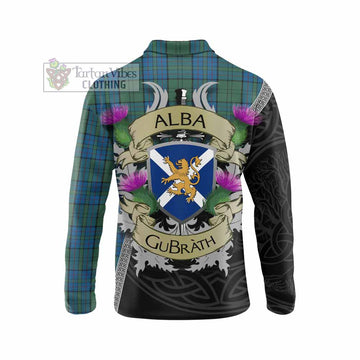 Lockhart Tartan Family Crest Long Sleeve Polo Shirt Lion Rampant Royal Thistle Shield Celtic Inspired - Tartan Vibes Clothing
