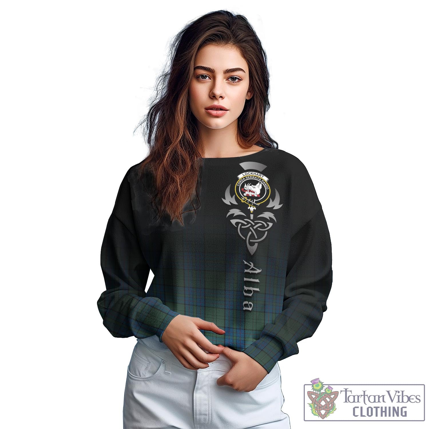 Lockhart Tartan Sweatshirt Featuring Alba Gu Brath Family Crest Celtic Inspired - Tartan Vibes Clothing