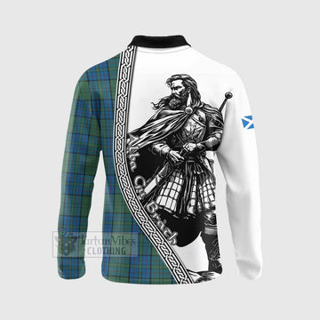 Lockhart Tartan Clan Crest Long Sleeve Polo Shirt with Highlander Warrior Celtic Style - Tartan Vibes Clothing