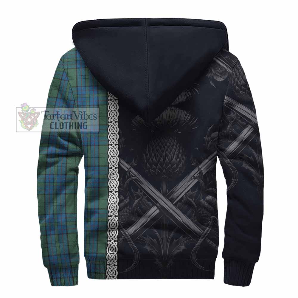 Lockhart Tartan Sherpa Hoodie with Family Crest Cross Sword Thistle Celtic Vibes - Tartan Vibes Clothing