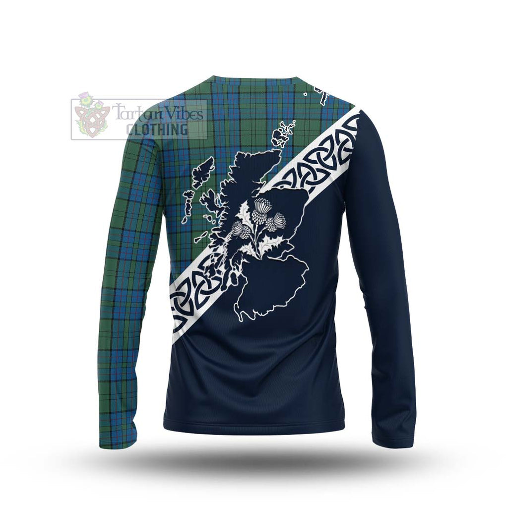 Lockhart Tartan Long Sleeve T-Shirt Featuring Thistle and Scotland Map - Tartan Vibes Clothing