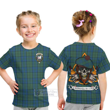 Lockhart Tartan Kid T-Shirt with Family Crest and Bearded Skull Holding Bottles of Whiskey - Tartan Vibes Clothing