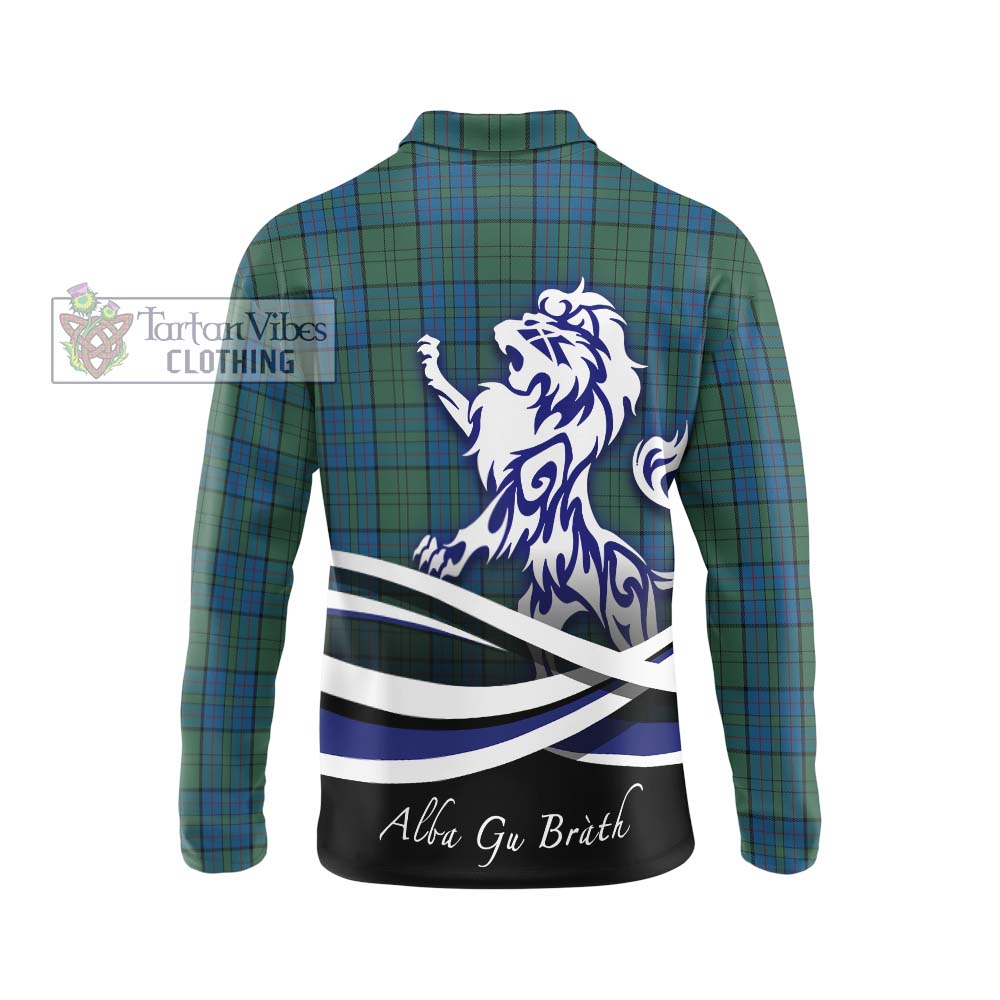 Lockhart Tartan Long Sleeve Polo Shirt with Alba Gu Brath Regal Lion Emblem - Tartan Vibes Clothing