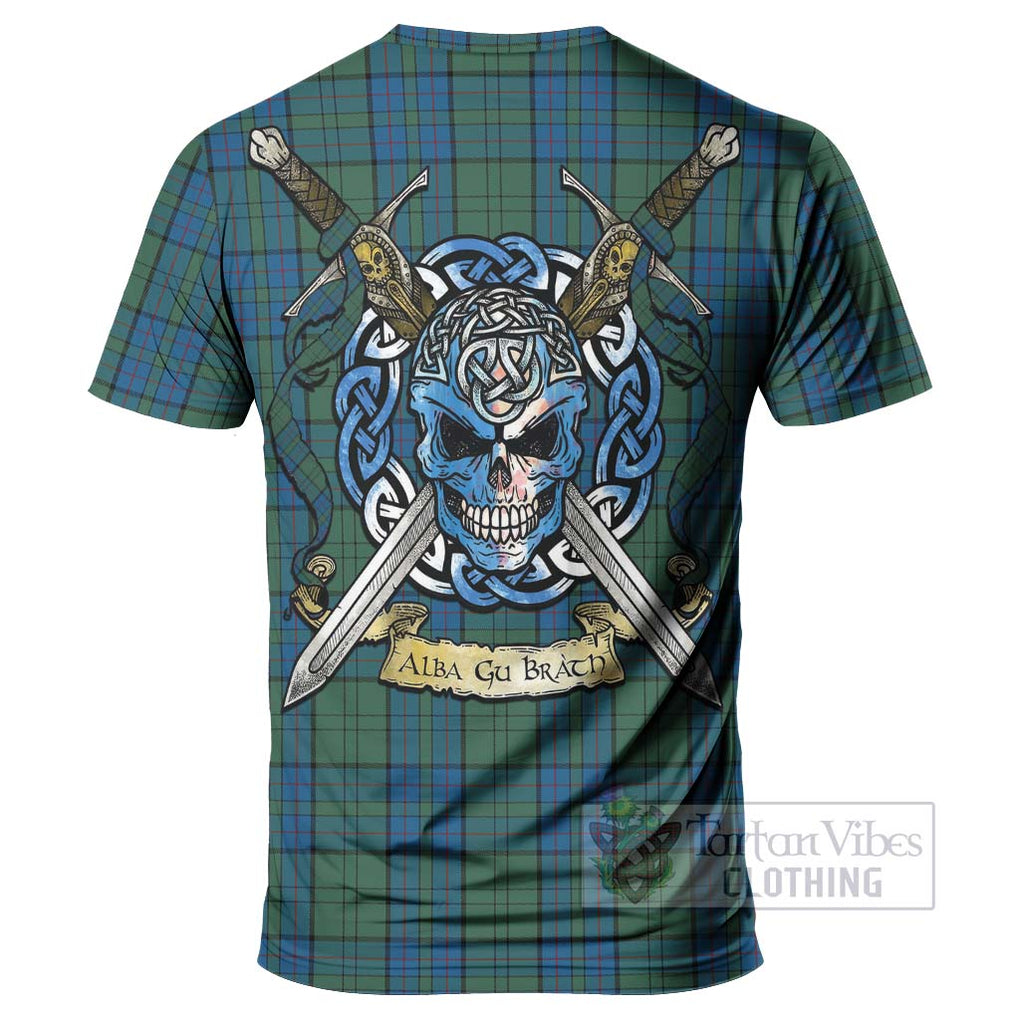 Tartan Vibes Clothing Lockhart Tartan T-Shirt with Family Crest Celtic Skull Style