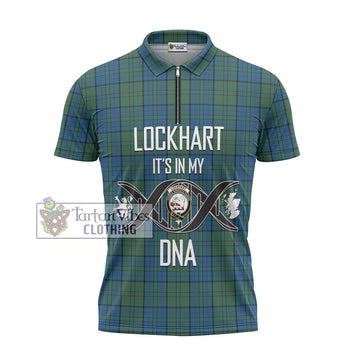 Lockhart Tartan Zipper Polo Shirt with Family Crest DNA In Me Style - Tartan Vibes Clothing