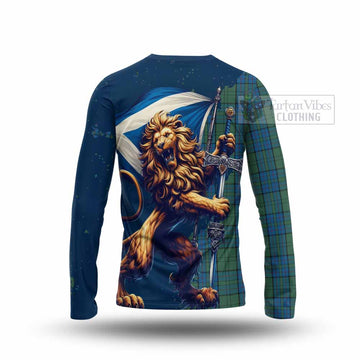 Lockhart Tartan Family Crest Long Sleeve T-Shirt with Scottish Majestic Lion - Tartan Vibes Clothing
