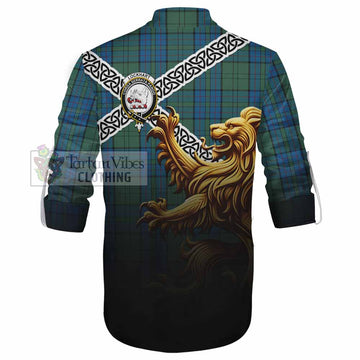 Lockhart Crest Tartan Ghillie Kilt Shirt with Golden Lion Emblem Celtic Style - Tartan Vibes Clothing