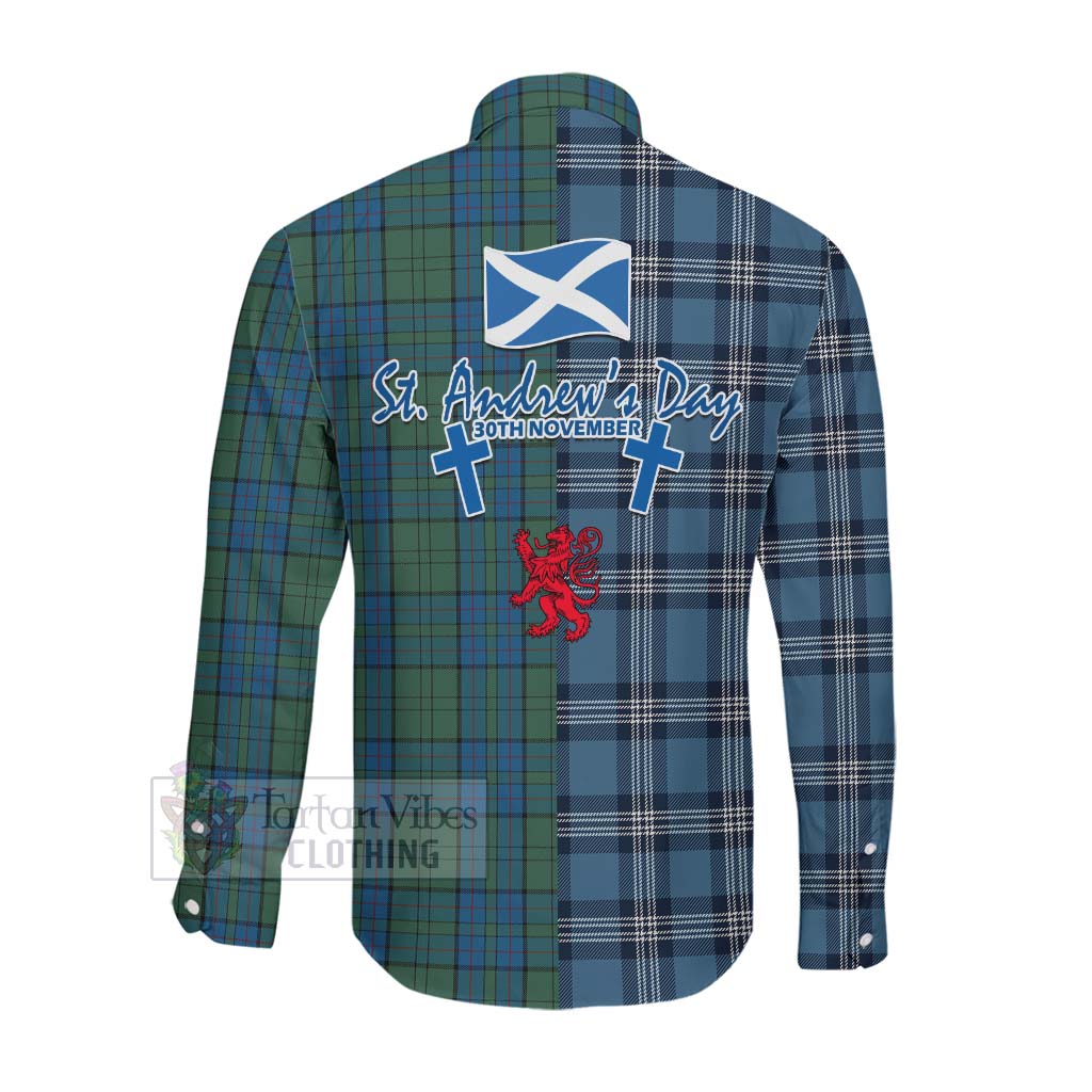 Lockhart Tartan Long Sleeve Button Shirt Happy St. Andrew's Day Half Tartan Style Men's Shirt - Tartan Vibes Clothing
