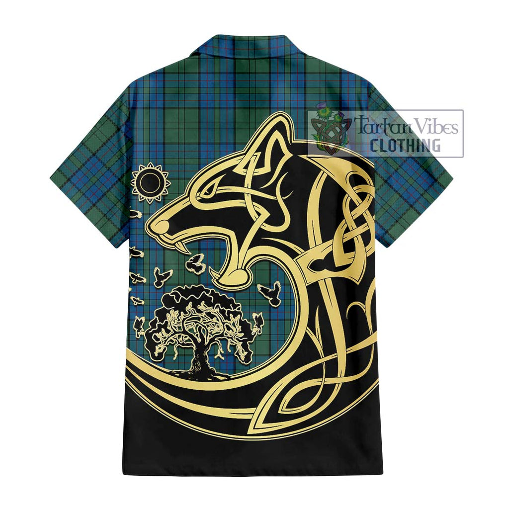 Lockhart Tartan Hawaiian Shirt with Family Crest Celtic Wolf Style - Tartan Vibes Clothing