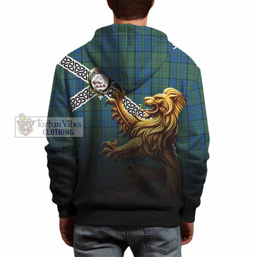 Tartan Vibes Clothing Lockhart Crest Tartan Hoodie with Golden Lion Emblem Celtic Style