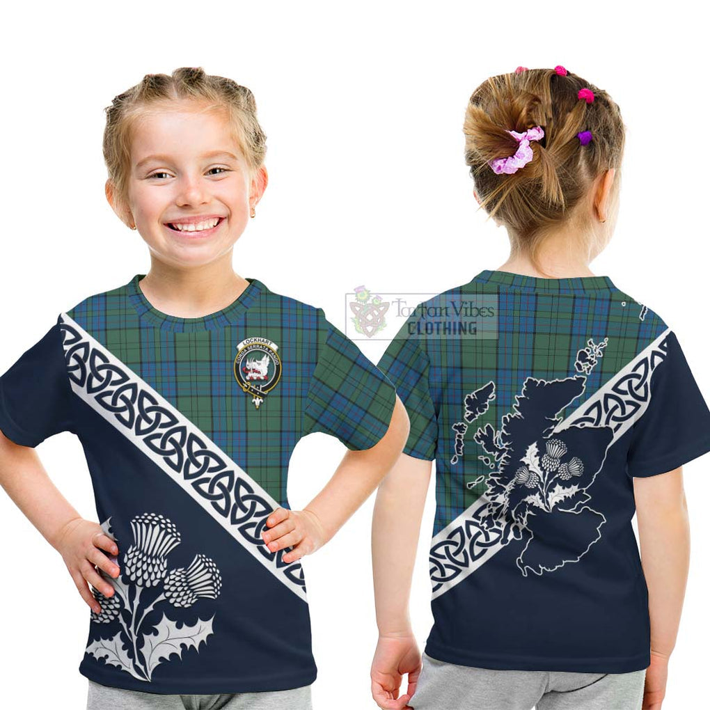 Lockhart Tartan Kid T-Shirt Featuring Thistle and Scotland Map - Tartan Vibes Clothing