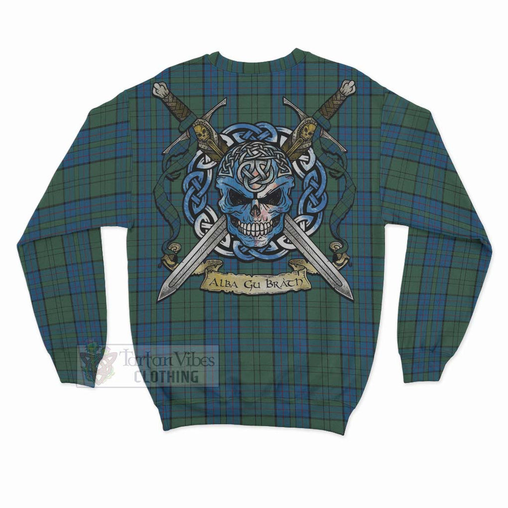 Lockhart Tartan Sweatshirt with Family Crest Celtic Skull Style - Tartan Vibes Clothing