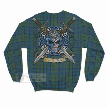 Lockhart Tartan Sweatshirt with Family Crest Celtic Skull Style - Tartan Vibes Clothing