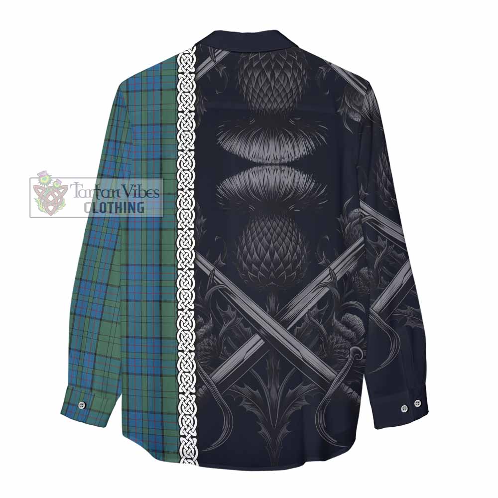 Lockhart Tartan Women's Casual Shirt with Family Crest Cross Sword Thistle Celtic Vibes - Tartan Vibes Clothing