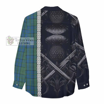 Lockhart Tartan Women's Casual Shirt with Family Crest Cross Sword Thistle Celtic Vibes - Tartan Vibes Clothing