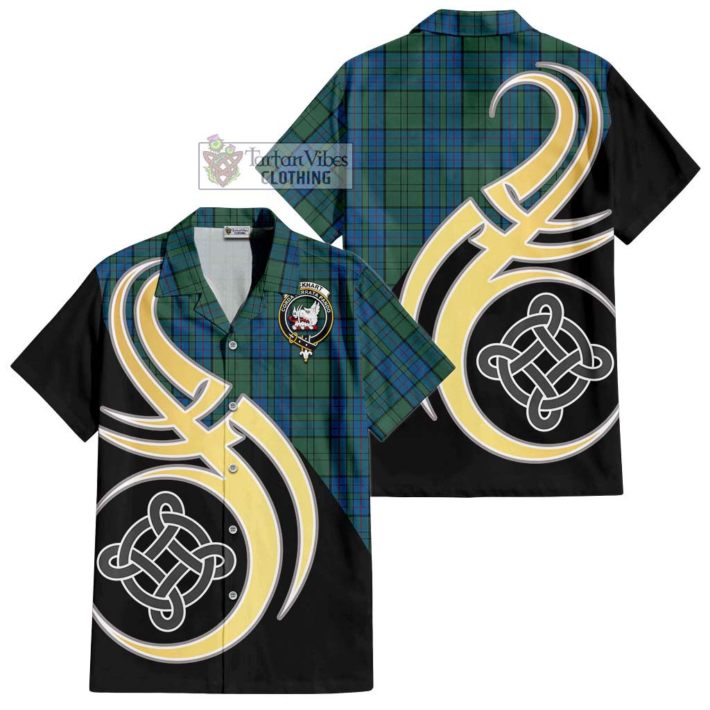 Lockhart Tartan Hawaiian Shirt with Family Crest and Celtic Symbol Style - Tartan Vibes Clothing