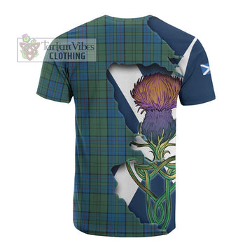 Lockhart Tartan Family Crest Cotton T-shirt Scottish Thistle Celtic Inspired
