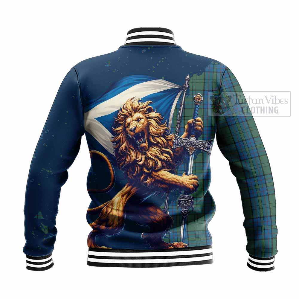 Lockhart Tartan Family Crest Baseball Jacket with Scottish Majestic Lion - Tartan Vibes Clothing