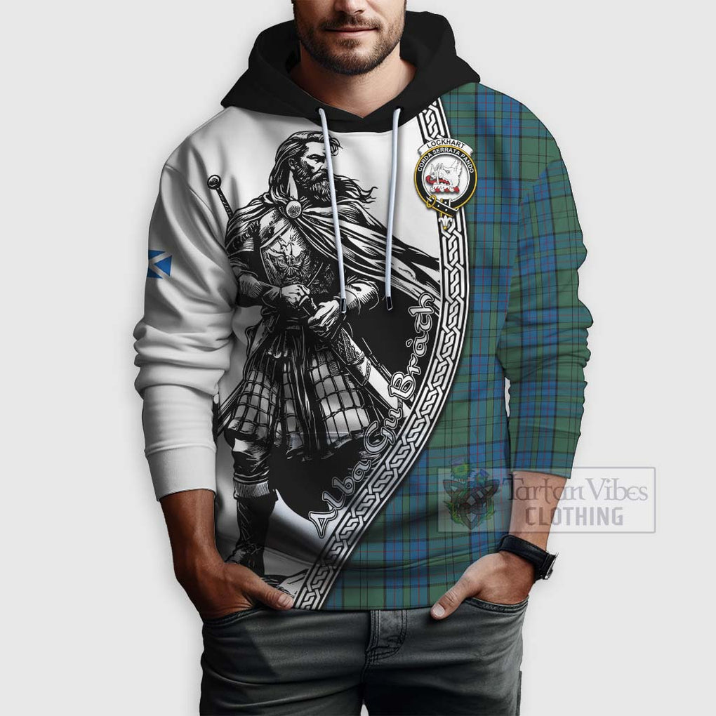 Lockhart Tartan Clan Crest Hoodie with Highlander Warrior Celtic Style - Tartan Vibes Clothing