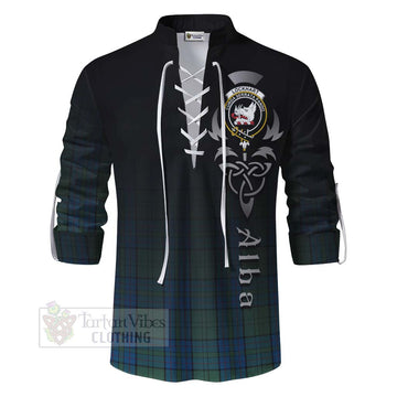 Lockhart Tartan Ghillie Kilt Shirt Featuring Alba Gu Brath Family Crest Celtic Inspired