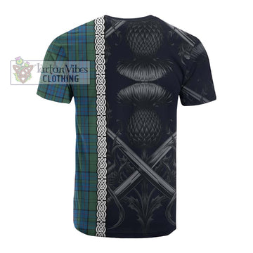 Lockhart Tartan Cotton T-shirt with Family Crest Cross Sword Thistle Celtic Vibes