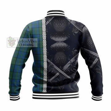 Lockhart Tartan Baseball Jacket with Family Crest Cross Sword Thistle Celtic Vibes - Tartan Vibes Clothing