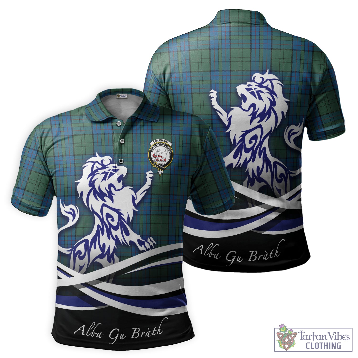 Lockhart Tartan Polo Shirt with Alba Gu Brath Regal Lion Emblem - Tartan Vibes Clothing