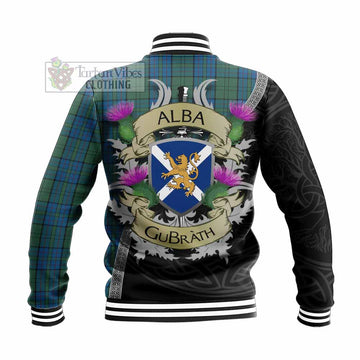 Lockhart Tartan Family Crest Baseball Jacket Lion Rampant Royal Thistle Shield Celtic Inspired - Tartan Vibes Clothing