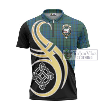 Lockhart Tartan Zipper Polo Shirt with Family Crest and Celtic Symbol Style - Tartan Vibes Clothing