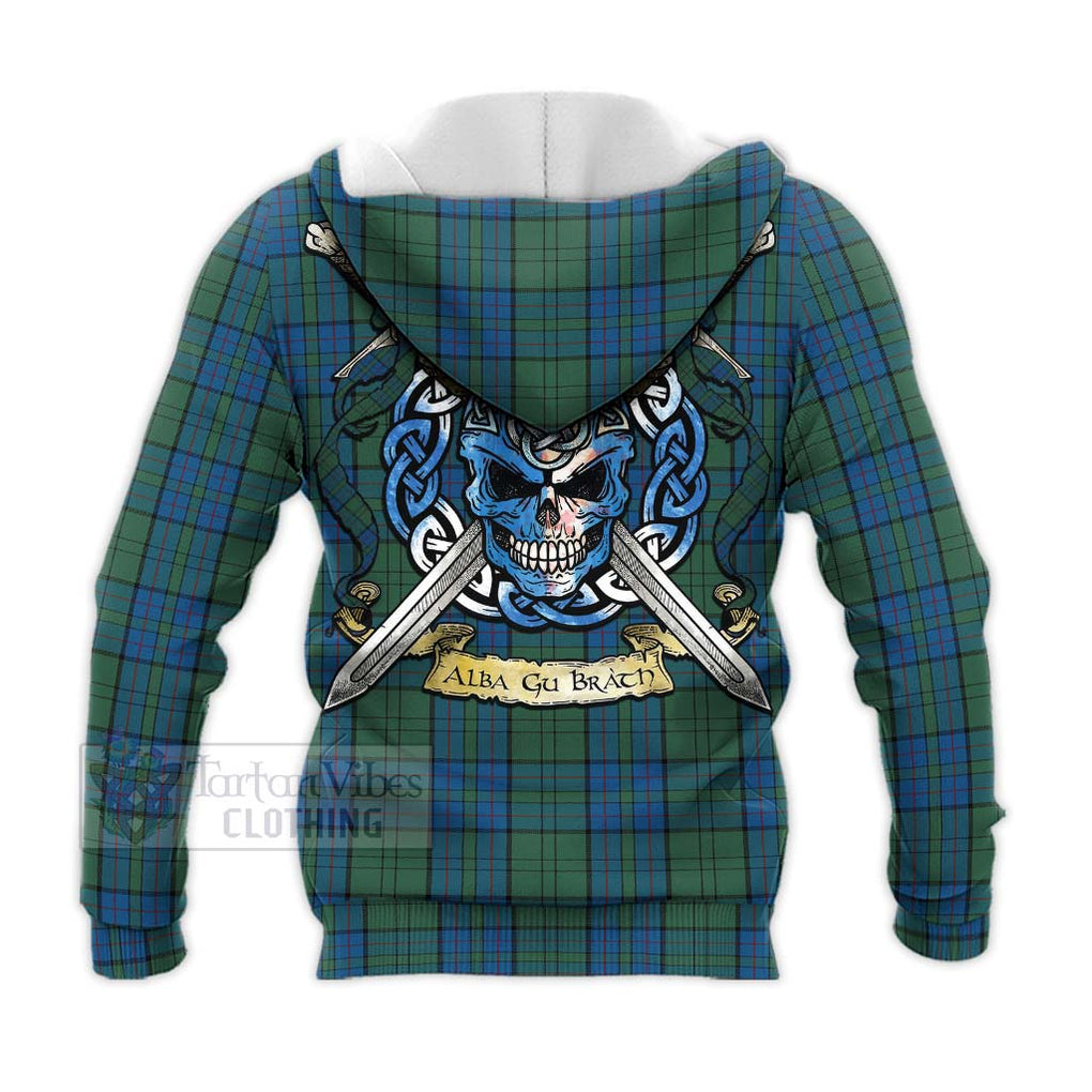 Lockhart Tartan Knitted Hoodie with Family Crest Celtic Skull Style - Tartan Vibes Clothing