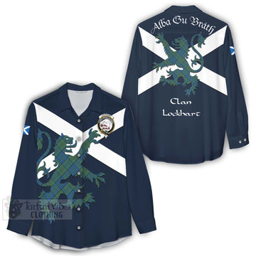 Lockhart Tartan Lion Rampant Women's Casual Shirt Proudly Display Your Heritage with Alba Gu Brath and Clan Name - Tartan Vibes Clothing