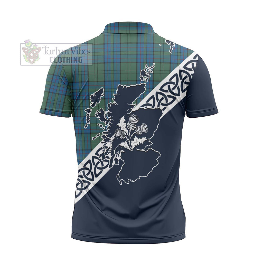 Lockhart Tartan Zipper Polo Shirt Featuring Thistle and Scotland Map - Tartanvibesclothing Store