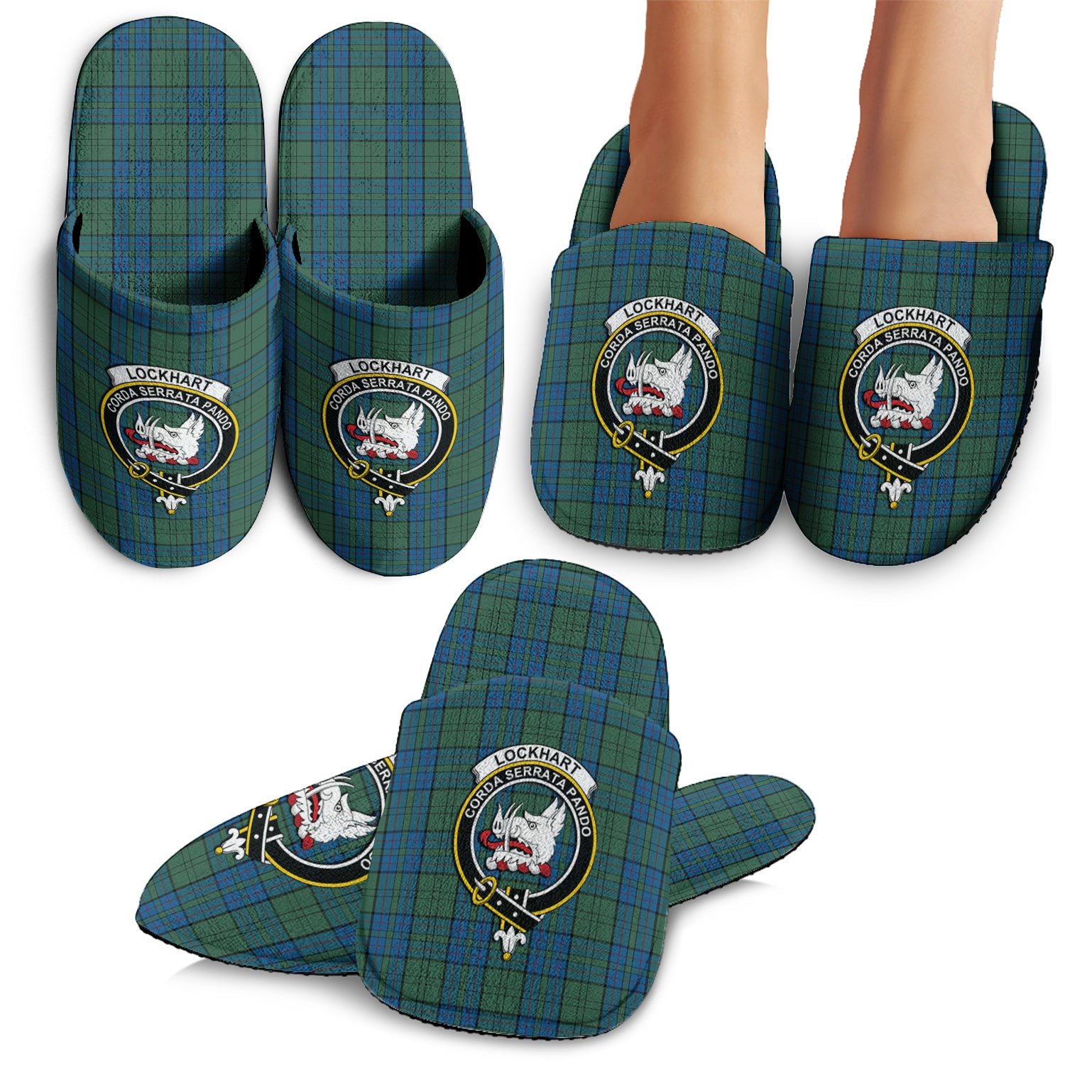 Lockhart Tartan Home Slippers with Family Crest - Tartan Vibes Clothing