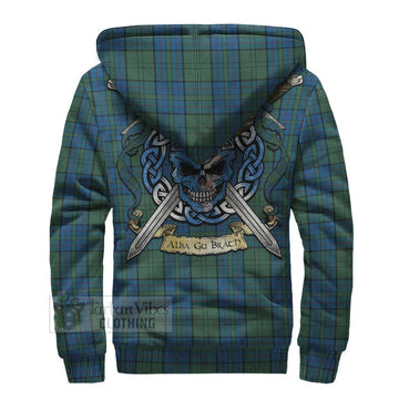 Lockhart Tartan Sherpa Hoodie with Family Crest Celtic Skull Style - Tartan Vibes Clothing