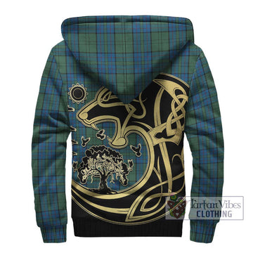 Lockhart Tartan Sherpa Hoodie with Family Crest Celtic Wolf Style - Tartan Vibes Clothing